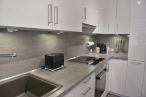 Kuchyň nebo kuchyňský kout v ubytování Helle, Ruhige, Moderne Wohnung, 5 min zu Fa GROB