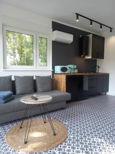 a living room with a couch and a table at Mizerówka Guest House in Kudowa-Zdrój