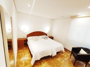 een slaapkamer met een wit bed en een stoel bij Apartamento turístico San Juan in Pamplona