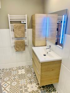 un baño con lavabo y espejo en Marseille 6ème Vauban élégant T3 6 couchages 2 chambres, en Marsella