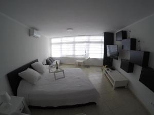 ロス・クリスティアーノスにあるStudio Los Cristianos Beachの白いベッドルーム(ベッド1台、窓付)