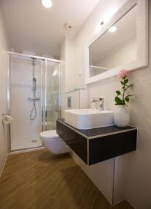 a bathroom with a sink and a toilet and a shower at Villa Flores Room in Dubrovnik