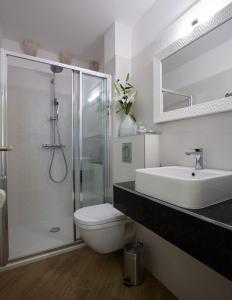 a bathroom with a toilet and a sink and a shower at Villa Flores Room in Dubrovnik