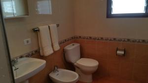 エルミグアにあるCasa el Hoyoのバスルーム(白いトイレ、シンク付)