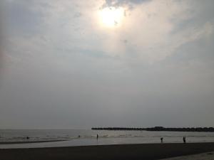 people on the beach flying a kite at holiday home bagan lalang 5 aircon in Kampong Bagan Lalang