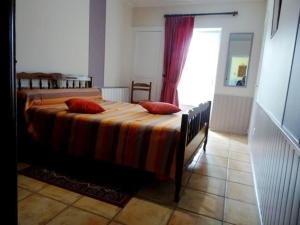 a bedroom with a bed with two pillows and a window at Appartement spacieux à La Taillée avec jardin et vélos in La Taillée