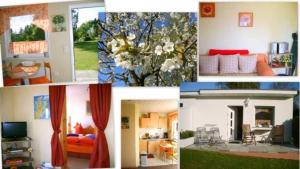 een collage van foto's van een woonkamer bij Ferienhaus naehe Binz WE12899 in Seerams
