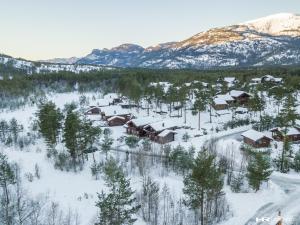 an aerial view of a resort in the snow at Vrådal Panorama - Tiuråsvegen 39 in Vradal