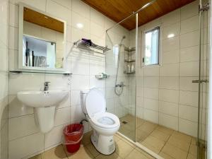 a bathroom with a toilet and a sink at 虎山哩賀 Hello-Hu Shan in Rende