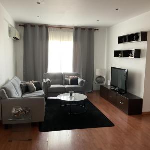 sala de estar con sofá y TV en StayCity Flat!!! en Nicosia