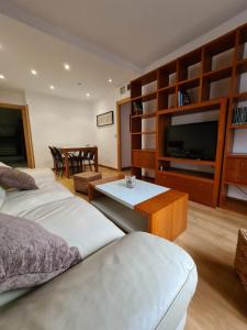 een woonkamer met 2 bedden en een flatscreen-tv bij Dos Torres Edificio de los Arcos 5 - Plaza de Parking Incluida in Zaragoza