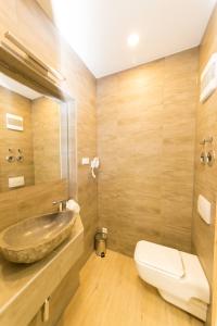 a bathroom with a sink and a toilet at Apartamente Pfullingen in Pfullingen