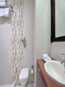 a bathroom with a toilet and a sink at Hotel Solitaire Chandigarh - 10 Mins from Railway Station in Chandīgarh +28 photos