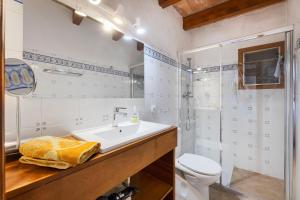 a bathroom with a sink and a shower and a toilet at Can noble den suau in Pollença +19 photos