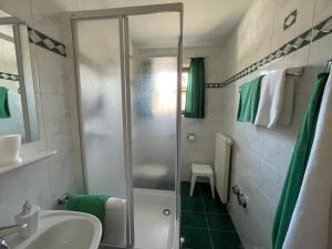 une salle de bain avec douche et lavabo dans l'établissement Ferienhaus Alpenblick, à Krakauschatten 37 autres photos