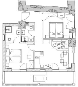 a black and white floor plan of a house at Ritschhof in Castelrotto
