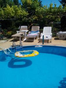 a blue swimming pool with aogie board in the middle at Villa Trakia in Golden Sands