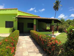 a green house with a pathway leading to it at Casa Verde in Porto De Galinhas