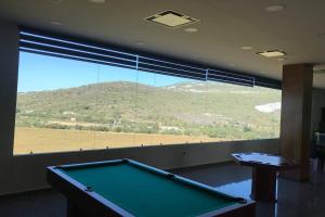a pool table in a room with a large window at Penthouse en Irapuato in Irapuato