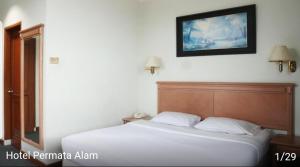 una camera da letto con un letto e un quadro sul muro di Hotel permata alam a Bogor