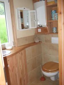a bathroom with a toilet and a sink at Sonniges-naturnahes-Schwarzwald-Ferienhaeuschen in Welschensteinach