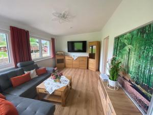 Televízia a/alebo spoločenská miestnosť v ubytovaní Auszeit Salzkammergut Appartements