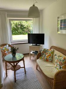 a living room with a couch and a tv at Ferienwohnung miraBelle in Erbach im Odenwald