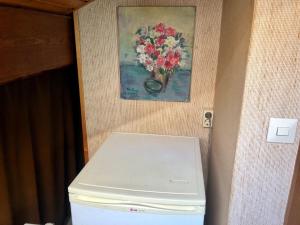 una foto de un jarrón de flores en la parte superior de un refrigerador en Haus Koch en Bad Säckingen