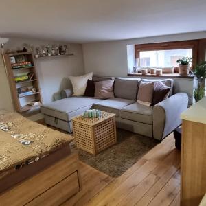 a living room with a couch and a table at Apartmány 235 - 3 in Jaroměř