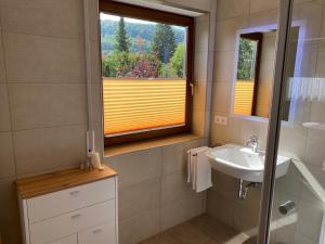a bathroom with a sink and a window at Am Irrenbächle in Albstadt +34 photos