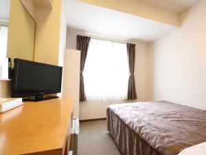 Habitación de hotel con cama y TV de pantalla plana. en Swanky Hotel Otomo, en Sapporo