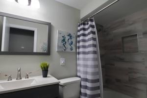 ein Bad mit einem Waschbecken und einer Dusche in der Unterkunft Cindy's Super Ranch Home in West Chester