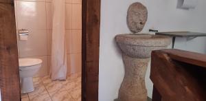ein Bad mit einem Waschbecken und einem WC in der Unterkunft Homestay Tiradentes Alto da Torre in Tiradentes