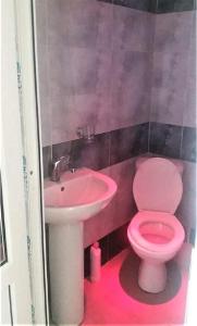 a bathroom with a pink toilet and a sink at Iason Guest House in Mazeri in Mestia