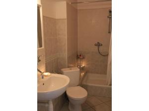 a bathroom with a toilet and a sink and a tub at Bed & Breakfast Penzion Brno in Brno