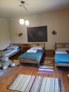 a room with two beds and a flat screen tv at Bakancstanya in Kétbodony