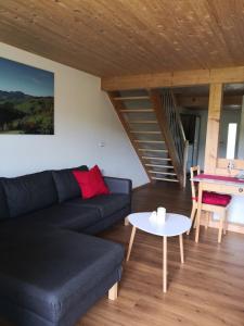 uma sala de estar com um sofá e uma mesa em Ferienwohnung Belchenliebe em Schönenberg