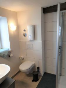 a bathroom with a toilet and a sink at Torhaus Rattelsdorf - Wohnung Sonnenblume in Rattelsdorf