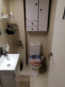 a bathroom with a toilet and a sink at Habitación individual en Tàrrega in Tárrega