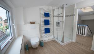La salle de bains est pourvue d'une douche et de toilettes. dans l'établissement Strandläufer - 51594, à Eckernförde