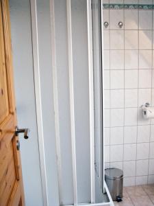 a bathroom with a shower and a toilet in it at Ihrgistern, FW 3 in Zingst