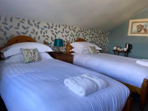 two beds sitting next to each other in a bedroom at Three Horseshoes Inn in Hereford