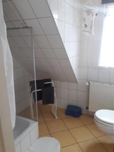 ハーフクルークにあるLandhaus-Marwede App 1のバスルーム(トイレ、シャワー付)