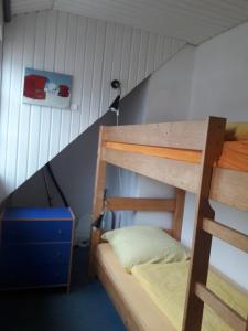 ハーフクルークにあるLandhaus-Marwede App 1のはしご付きの部屋の二段ベッド1台分です。
