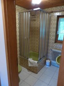 a shower stall in a bathroom with two toilets at Ferienhaus Rombach Wohnung C in Wieden