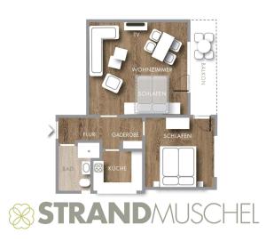 um plano de uma planta de um apartamento em Haus am Kurpark - Strandmuschel em Grömitz