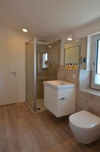 KronsgaardにあるLangelandのバスルーム(トイレ、洗面台、シャワー付)