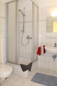 グレーミッツにある"Pappelhof - Whg 9"のバスルーム(シャワー、トイレ、シンク付)