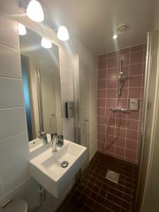 a bathroom with a sink and a shower at Finn Apartments in Lund