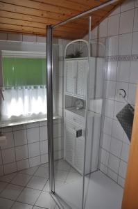 eine Dusche mit Glastür im Bad in der Unterkunft Ferienhaus "Antonia" - a47030 in Witzenhausen